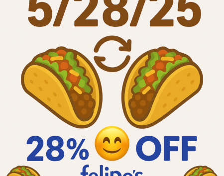 Felipe’s tacos and burrito combo ready for Palindrome Day deal